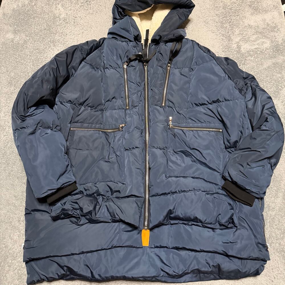 Orolay Thickened Down Jacket Womens 4XL Blue Puffer Coat Sherpa Hooded